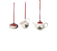 Villeroy & Boch Toy'S Delight Set de Café con Adornos de Decoración, 3 Piezas Set de Decoración del Árbol Pequeño de Premium Porcelain, 6.3 cm, Blanco/Rojo
