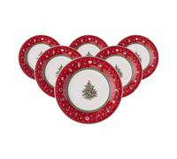 VILLEROY & BOCH Toy's Delight Specials - Plato de postre para desayuno - Juego de 6 piezas rojo redondo de 21,5 cm - Mesa de Navidad