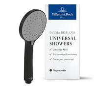 Villeroy & Boch Universal Showers Cabezal de ducha - Ducha de mano con 3 modos de chorro, limpieza EasyClean, ahorro de agua, antirreflujo, conexión universal - Negro mate