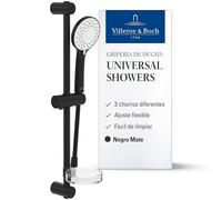 Villeroy & Boch Universal Showers grifería de ducha - Barra de ducha con mango y 3 tipos de chorro - Soporte flexible antical - Fácil de montar y cuidar - Negro mate