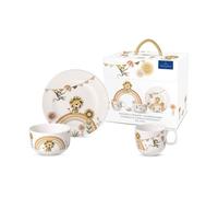Villeroy & Boch - Boho kids "Roar like a lion" Juego de vajilla para niños 3 piezas, Vajilla infantil de porcelana y cubiertos de acero inoxidable, Juego de vajilla para niños, Aptos para lavavajillas, Aptos para microondas, Multicolor