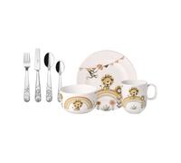Villeroy & Boch - Boho kids "Roar like a lion" Juego de vajilla para niños 7 piezas, Vajilla infantil de porcelana y cubiertos de acero inoxidable, Juego de vajilla para niños, Aptos para lavavajillas, Aptos para microondas, Multicolor