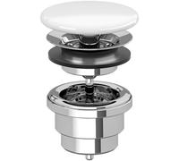 Villeroy & Boch válvula de desagüe sin rebosadero, válvula no cerrable para lavabo, conjunto de desagüe de latón con cubierta de cerámica, Ø 32 mm, Blanco alpino