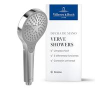 Villeroy & Boch Verve Showers Cabezal de ducha - Ducha de mano con 3 modos de chorro, limpieza EasyClean, ahorro de agua, antirreflujo, conexión universal - Cromo