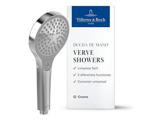Villeroy & Boch Verve Showers Cabezal de ducha - Ducha de mano con 3 modos de chorro, limpieza EasyClean, ahorro de agua, antirreflujo, conexión universal - Cromo