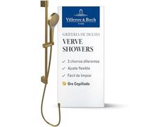 Villeroy & Boch Verve Showers - Juego de ducha con soporte ajustable para ducha de mano, 3 tipos de chorro, sistema de ducha fácil de limpiar, color dorado cepillado