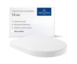 Villeroy & Boch ViCare, asiento para inodoro sin barreras, blanco alpino - Con cierre automático, extraíble, aro de Duroplast resistente - Tapa de inodoro con diseño en D - Pieza de recambio original