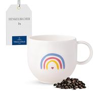 Villeroy & Boch - With Love Taza con asa Be Happy 12,5x9,5x8,5cm, porcelana premium, regalo, taza de café y té, tazón, 290 ml, apta para lavavajillas y microondas