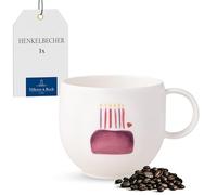 Villeroy & Boch - With Love Taza con asa Happy Birthday 12,5x9,5x8,5cm, porcelana premium, regalo, taza de café y té, tazón, 290 ml, apta para lavavajillas y microondas