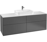 Villeroy und Boch Finion Unidad de lavabo ,1600x603x501mm, con iluminación LED, placa de cubierta Negro Mate, G44200GN, Color: Chapa de Nogal