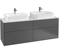 Villeroy und Boch Finion Vanity unit, 1600x603x501mm, con iluminación LED, placa de cubierta Negro Mate, G18200GF, Color: Laca Blanco Brillante