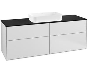 Villeroy und Boch Finion Vanity unit, 1600x603x501mm, con iluminación LED, placa de cubierta Negro Mate, G32200MT, Color: Blanco Mate Laca