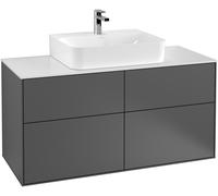 Villeroy und Boch Finion Vanity unit G13200, 1200x603x501mm, con iluminación LED, tapa de cristal blanco mate, G13100HG, Color: Laca mate azul noche