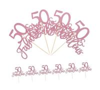 VILLFUL 10 Piezas Inserto De Pastel De 50 Años Toppers De Pastel Para Mujeres Decoración Del Pastel De Aniversario Decoración De Pasteles Primeros De La Torta De Oro Papel Oro Rosa