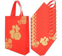 VILLFUL 10 Unidades Regalo para Fiesta de Año Chino Bolsa de Tela No Tejida con Diseño de Caracteres de Buena Suerte Reutilizable para Dulces y Pequeños Regalos del Festival de Primavera
