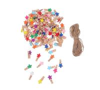 VILLFUL 150 Piezas Clips para Colgar Mini de Madera con Diseño de Pinzas Pequeñas para Fotos Manualidades y Decoración del Hogar con Cuerda de Yute Resistente