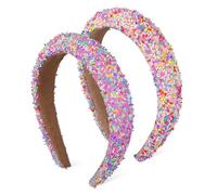 VILLFUL 2 Piezas Diadema Ancha Acolchada de Esponja para Mujer Diseño Retro con Colores Vibrantes Accesorios Cómodos y Antideslizantes para Spa Maquillaje y Diario Pack de Rojo Morado