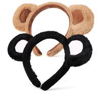 VILLFUL 2 piezas Diademas con Orejas de Oso Peluche Suave Camel y Negro con Rosa Accesorios para Disfraz Halloween Navidad Cosplay para Mujeres y Niñas