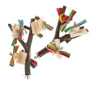 VILLFUL 2 Piezas Soporte de Madera Natural para con Doble Rama Plataforma de Descanso para Loro y Estación para Jaula Que Favorece el Equilibrio y Salud del