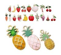 VILLFUL 21 piezas Colgantes de Fruta Miniatura Duraderos de Aleación Pulidos y Suaves Charms para Hacer Pulseras Collares y Llaveros DIY con Diseños de Piña Fresa Cereza y Sandía