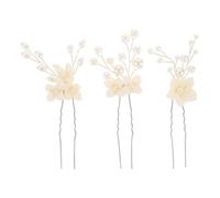 VILLFUL 3 Piezas Horquillas Pelo de Novia Flores de Perla, Set de 3 Piezas en Forma de U, Accesorios para Peinados de Boda, Pinzas Elegantes para Recogidos Duraderos