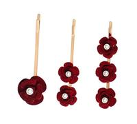 VILLFUL 3 Pinzas el Cabello Fáciles de Usar para Bodas con Diseño de Flor Roja, Hechas de Tela de Seda y Aleación de Zinc Playa y Viajes Románticos