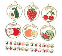 VILLFUL 30 piezas Colgantes Metálicos Frutas para Joyería DIY Charms para Pulseras y Pendientes Colgantes Duraderos Surtido de Fresa Naranja Aguacate Manzana Sandía y Cereza