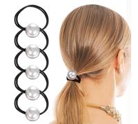 VILLFUL 6 Piezas Gomas de Pelo Gruesas con Perlas Lazos Elásticos para Coleta Accesorios Resistentes Daño para Mujer Muñequeras de Pelo Elegantes
