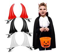 VILLFUL 6 Piezas Pinzas para Cabello Pequeños Cuernos Demonio Resina Ligeras con Clip Cocodrilo para Decoración Halloween Cosplay Fiesta Accesorio Negro Blanco Rojo