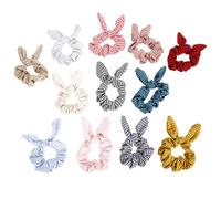 VILLFUL Anillos Elásticos Cabello 12 Piezas Orejas de Conejo de Tela de Franela a Cuadros Multicolor, Coleteros Suaves para Mujer, Accesorios para Peinados y Decoraciones Color Aleatorio