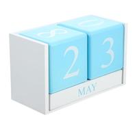 VILLFUL Calendario Perpetuo de Mesa de Madera Blanca y Azul Calendario Decorativo para Oficina y Hogar Bloques Manuales de Día y Mes Planificador Reutilizable sin Año Impreso