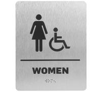 VILLFUL Cartel para Baño Mujer con Braille Señal Metálica Resistente Identificación para Aseos Públicos Decoración Moderna Fácil de Instalar