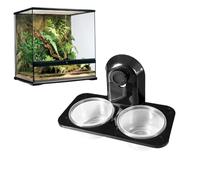 VILLFUL Comedero para Reptiles Doble Compartimento Ajustable para Comida y Agua, Plástico Transparente Resistente, Tamaño Compacto, Adecuado para Cárceles Agujeros, Reptiles Pequeños y Mascotas