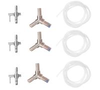 VILLFUL Distribuidor para Bomba de Oxígeno de Pecera, Kit de 9 Piezas Acero Inoxidable, Conector de Válvula de Retención y Mangueras Transparentes, Accesorio para Acuarios y Tanques