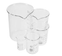 VILLFUL Juego de 5 Vasos de Vidrio para Laboratorio, Capacidades 10ml, 25ml, 50ml, 100ml y 250ml, Vasos Medidores de Cristal Resistentes al Calor Graduación Precisa, Bordes Lisos