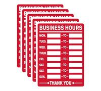 VILLFUL Letrero Horario Comercial Autoadhesivo Rojo para Tienda 20 X 15 Cm Pegatina Rellenable de Horario para Puertas y Ventanas Oficina 5 Unidades