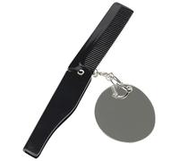 VILLFUL Peine Plegable Grande para Barba y Bigote Dientes Finos, Llavero Espejo Ovalado, Compacto y Portátil para Cuidado Personal Masculino en Viaje y Uso Diario