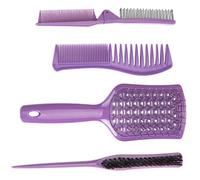 VILLFUL Peines Cabello 4 Piezas Set Morado Peines Antiestáticos Resistentes al Calor para Peluquería y Uso Doméstico Diseño Ergonómico Ligero y Dientes para Evitar Enredos y Tirones