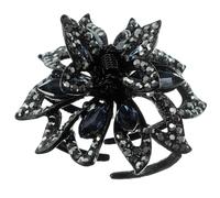 VILLFUL Pinza Cabello de Aleación Negra Garras de Gemas de Imitación y Diseño Floral Tamaño Mediano Accesorios para Mujeres y Niñas Sujetador de Pelo Elegante para Fiestas Bodas y Uso