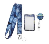 VILLFUL Porta Credencial Cordón, Tarjetero Protector Para Tarjetas De Identificación, Funda Para Carné De Estudiante Estampado Noche Estrellada, Uso Diario Para Enfermeras y Profesores