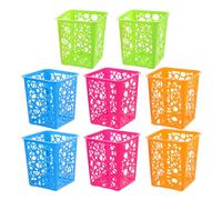 VILLFUL Portalápices Cuadrado de Plástico Hueco 8 Piezas 2 Azul 2 Naranja 2 Verde 2 Fucsia Organizador de Papelería para Escritorio Mini Papelera de Mesa para Oficina y Estudio