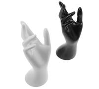 VILLFUL Soportes Decorativos para Joyas 2 Piezas en Forma de Mano, Exhibidor de Pulseras y Anillos de Plástico Resistente en Negro y para Organización en Hogar y Tienda