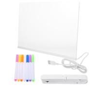 VILLFUL Tablero de Notas Acrílico LED USB Transparente, Borrable para Escritorio y Oficina, 7 Rotuladores de Colores, Pizarra Luminosa Portátil para Mensajes y Dibujo, Material Duradero
