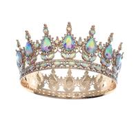 VILLFUL Tiara de Cristal Dorada Ab para Novia Redonda Vintage Pedrería Tocado Nupcial Elegante para Boda y Fiesta Joyería de para Mujer y Dama de Honor