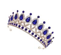 VILLFUL Tiara de Novia Cristales Azul Corona Nupcial Semiredonda para Mujer Adorno Cabello Resistente E Hipoalergénico Accesorio Adecuado para Bodas Fiestas y Graduaciones