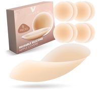 Villkin Almohadillas para pezones, 8 Unidades, Autoadhesivas, para Mujer, Reutilizables y Lavables, Cubiertas de Silicona, diámetro de 8,5 cm, Piel Claro, Talla única