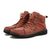 Vilobel Men Non Slip on Shoes, Vilobel Mens Safety Toe Work Boots, Lightweight Non-Slip Boots, Ankle Protection (Red/Brown,46)