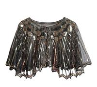 Viloree 1920s- para mujer con lentejuelas de noche vintage chal art deco de boda accesorios flapper año 20, Negro y Dorado (58), Talla única