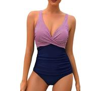 Viloree Traje de Baño de Una Pieza Bañador Mujer Sexy con Cuello en V Elegante Control de Barriga Trajes de Baños para Mujer Raya & Rojo M