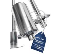 VILTARO® Filtro de agua para grifo, filtro de agua potable con filtro de carbón activo, incluye cartucho de filtro, sin BPA, acero inoxidable, fácil montaje, elimina contaminantes, solo 2 céntimos por